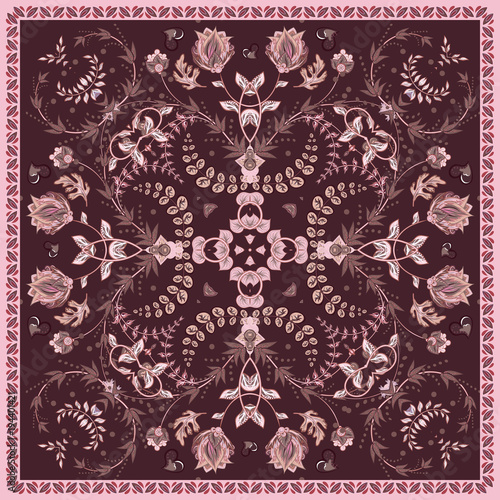 Fototapeta Naklejka Na Ścianę i Meble -  Design for square pocket, shawl, textile. Paisley floral pattern