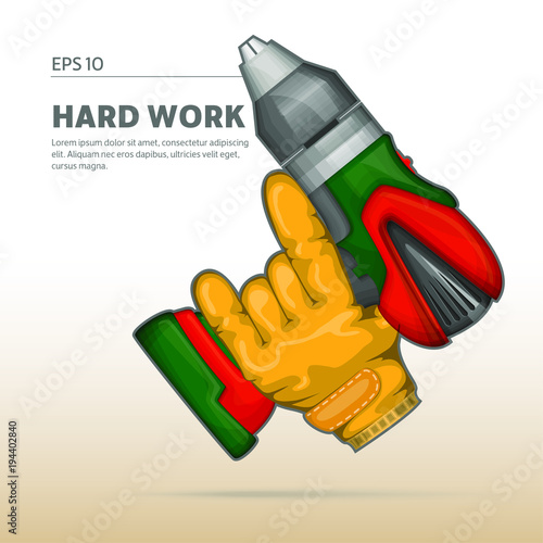 Worker, mechanic holding the drill. Icon of work activity.