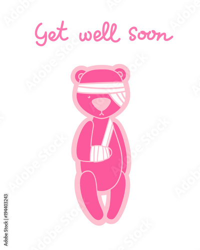 Teddy bear with bandaged arm and head
