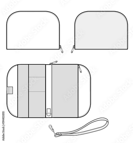 Clutch BAG fashion flat technical drawing template