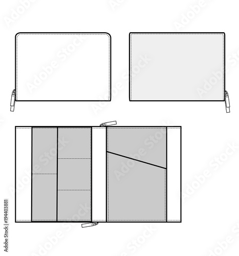 Clutch BAG fashion flat technical drawing template