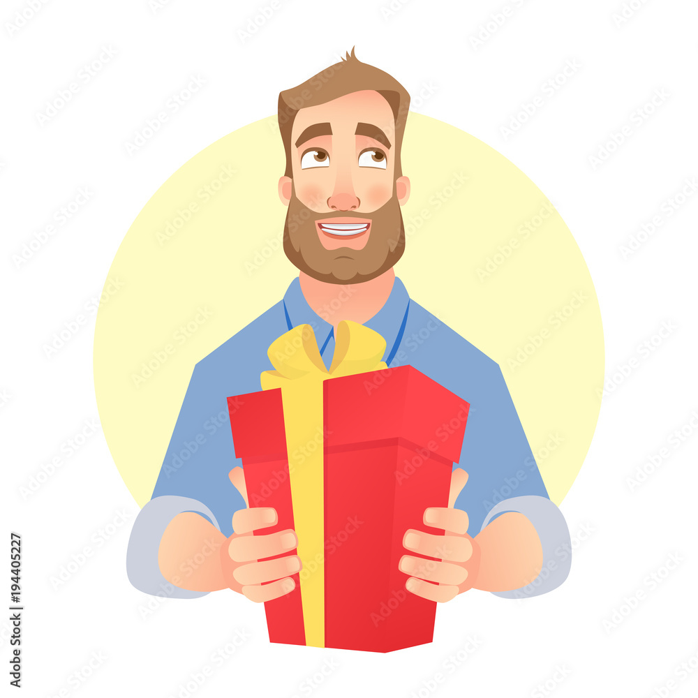 Man holding red present box Man holding red present box