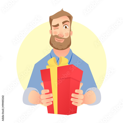 Man holding red present box