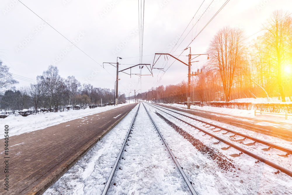 Fototapeta premium Railway station in the winter