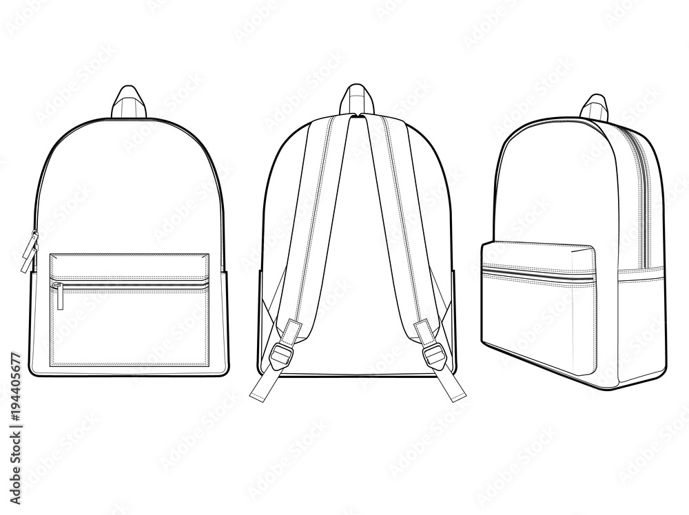Backpack fashion flat technical drawing template Stock Vector | Adobe Stock