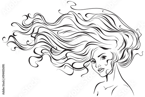 Graphic image of a young girl with developing hair. Vector illustration