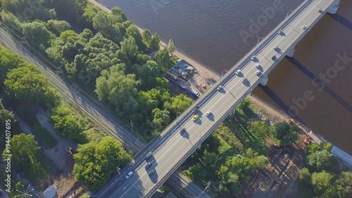 Aerial Lancang River Bridge. Clip. Highway across the river, aerial view photo