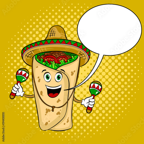 Burrito and maraca pop art vector illustration