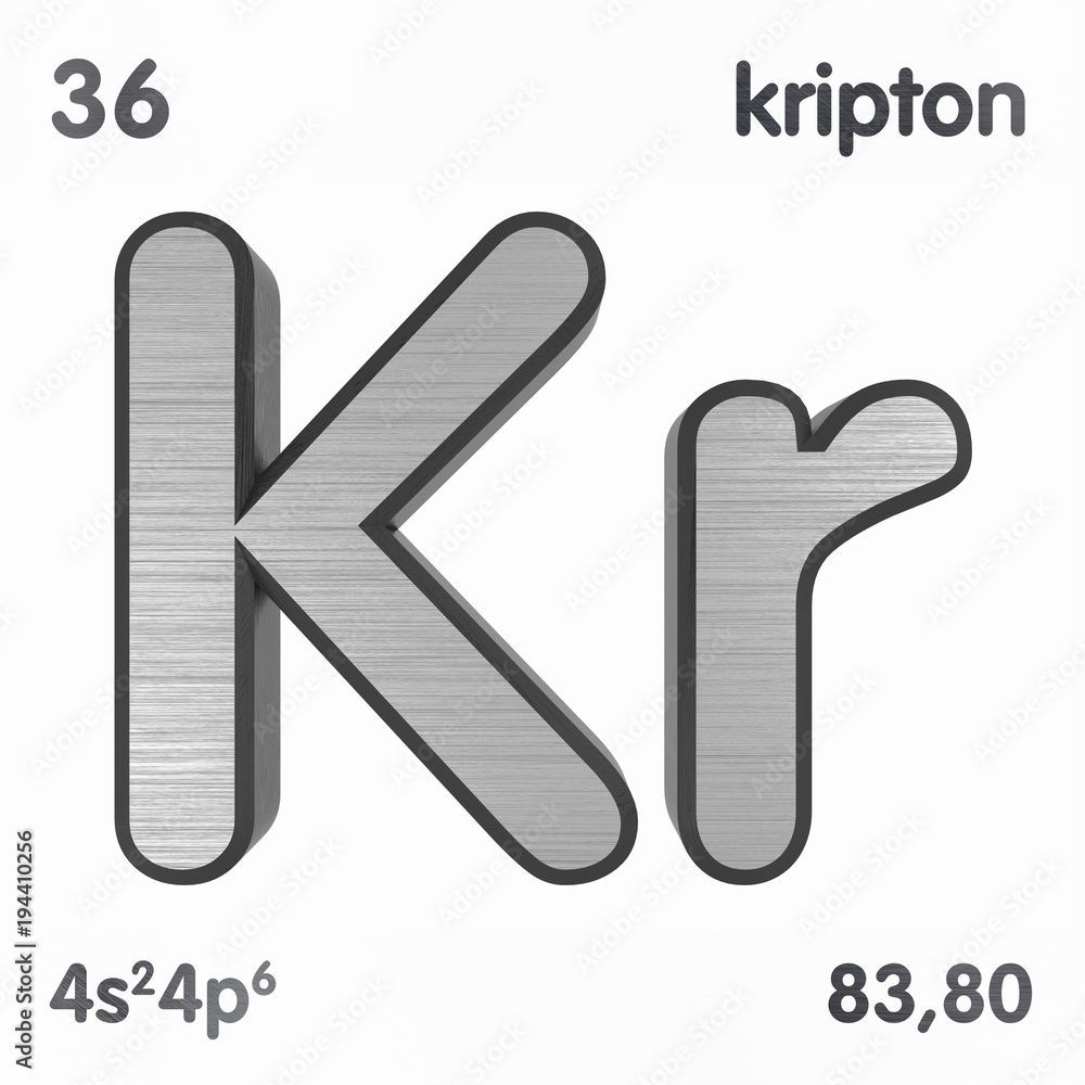 Krypton (Kr). Chemical element sign of periodic table of elements. 3D