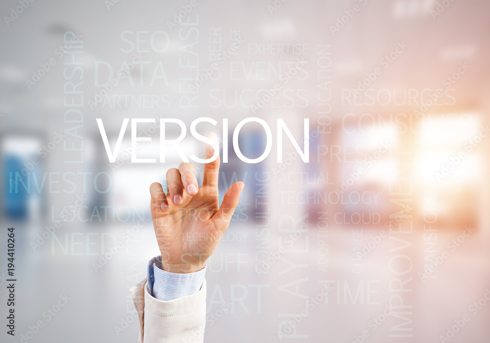 Concept of modern business with palm choocing on of keywords for success Concept of modern business with palm choocing on of keywords for success