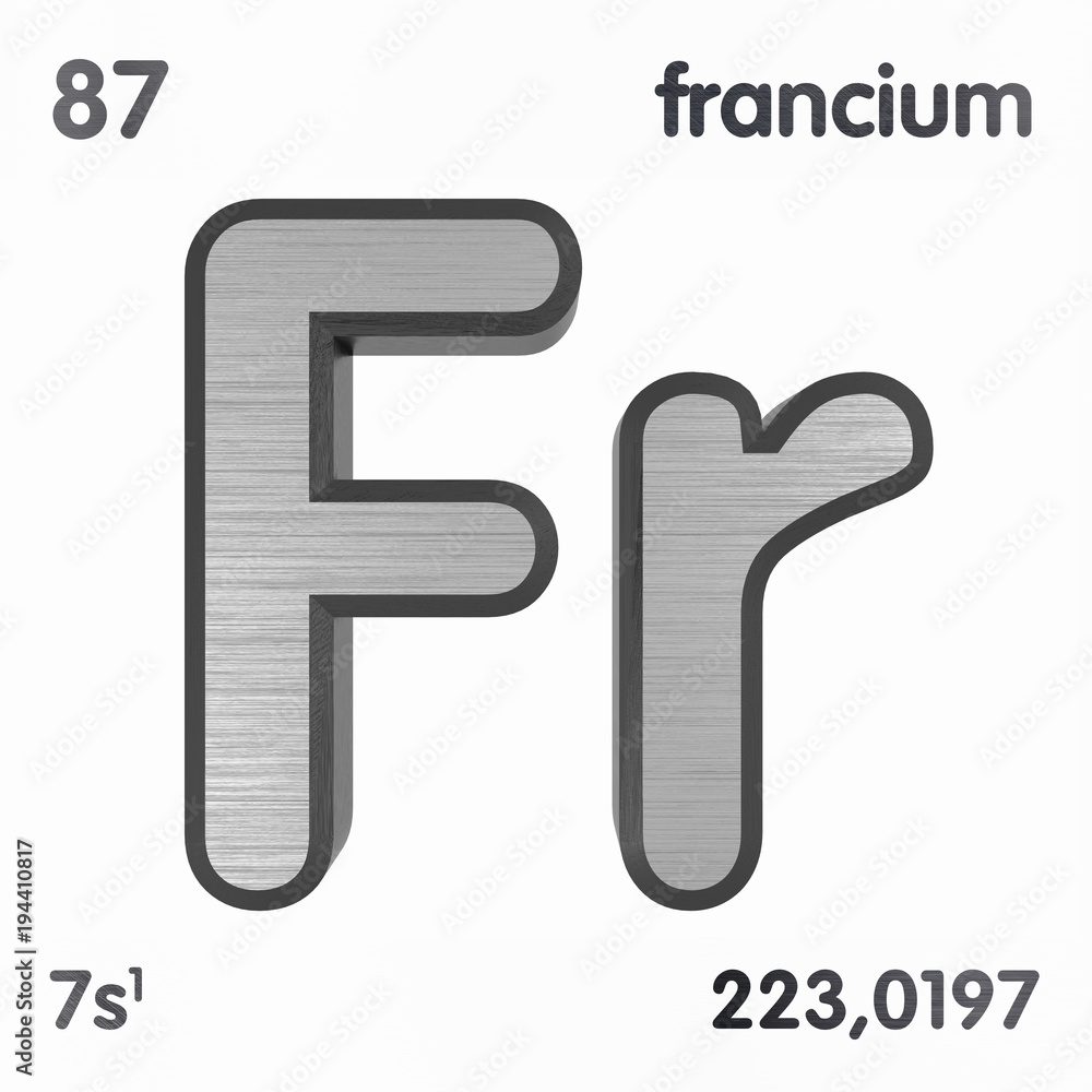 Francium (Fr). Chemical element sign of periodic table of elements. 3D rendering. Francium (Fr). Chemical element sign of periodic table of elements. 3D rendering.