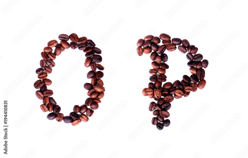 A-Z coffee beans alphabet on isoleted white background for graphic design A-Z coffee beans alphabet on isoleted white background for graphic design