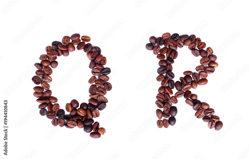 A-Z coffee beans alphabet on isoleted white background for graphic design A-Z coffee beans alphabet on isoleted white background for graphic design