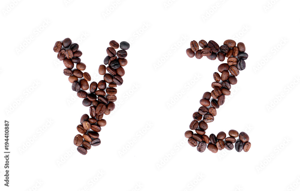 A-Z coffee beans alphabet on isoleted white background for graphic design A-Z coffee beans alphabet on isoleted white background for graphic design