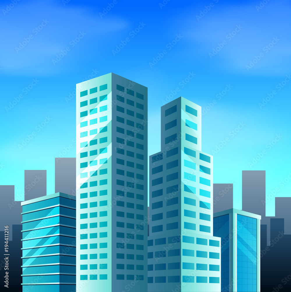City scene with tall buildings