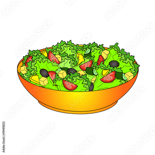 Greek salad or Horiatiki salad. Proper nutrition. Food vector object on a white background