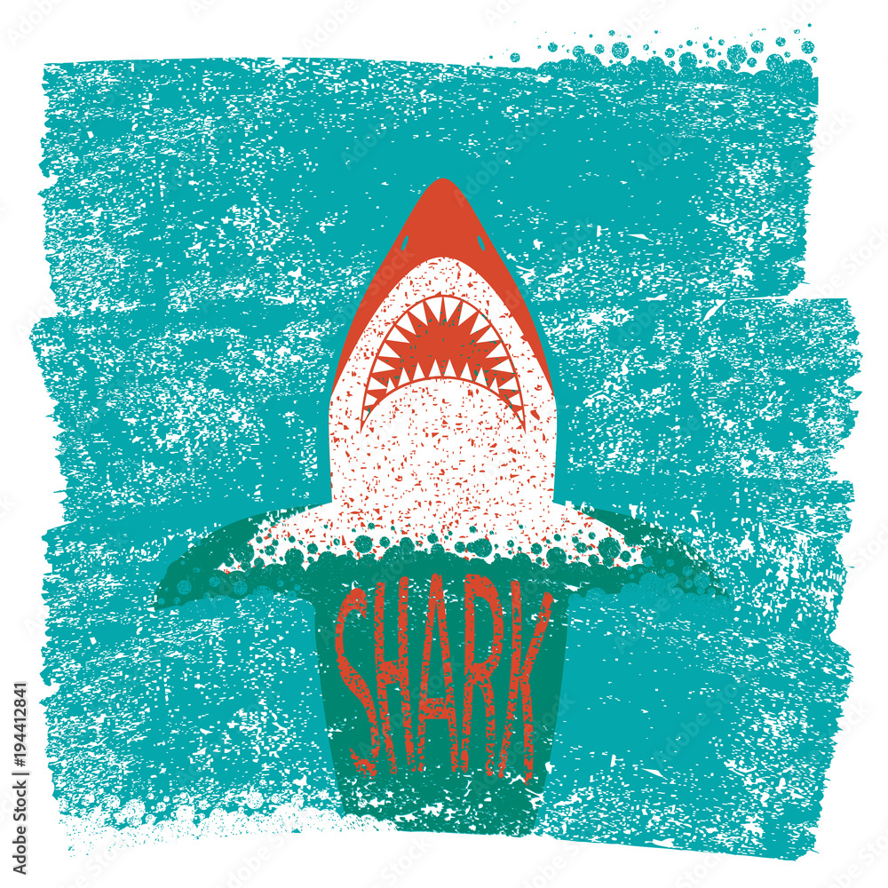 Obraz premium Shark jaws.Vector blue sea waves background