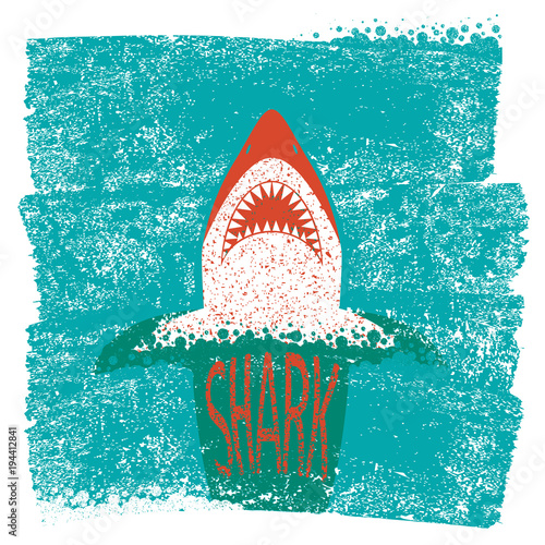 Shark jaws.Vector blue sea waves background