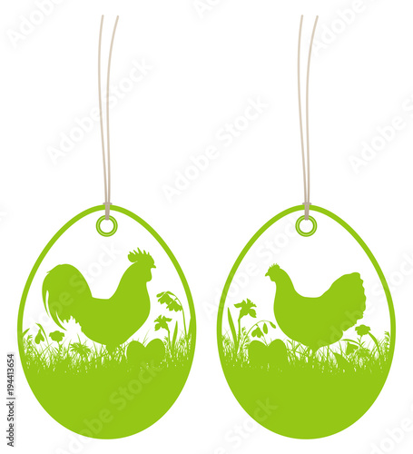 2 Hangtags Easter Rooster/Hen Meadow