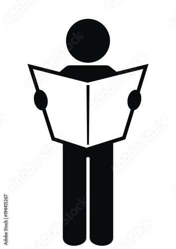 Man and newspaper, black silhouette, vector icon