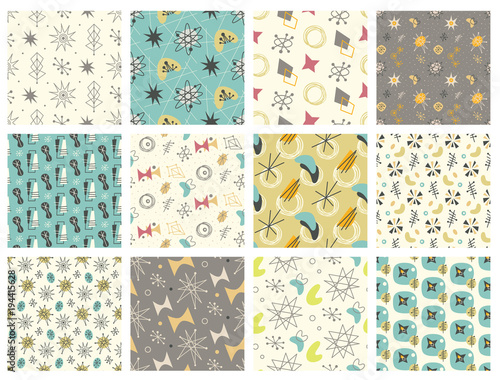 Set of Mid century modern seamless pattern