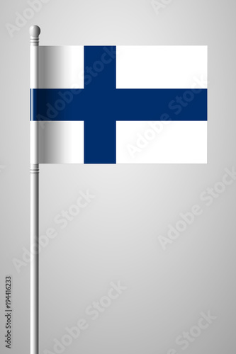 Flag of Finland. National Flag on Flagpole. Isolated Illustration on Gray