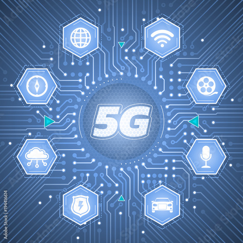 5G - 5th Generation Wireless Systems. Infographical template on the theme of 'Wireless Technologies / Mobile Networks'.