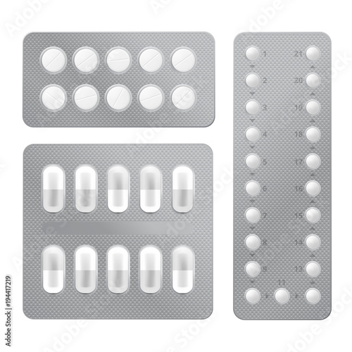 Realistic Drugs Pack. Set Of Tablets Blisters