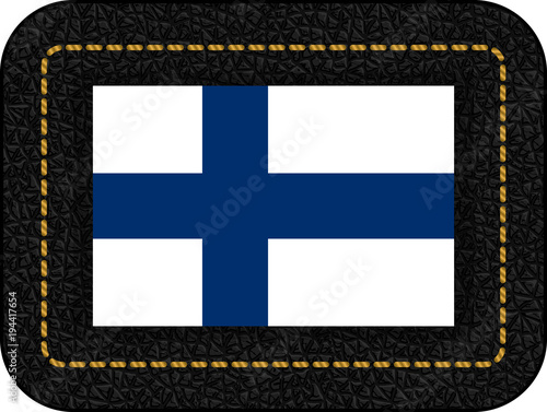 Flag of Finland. Vector Icon on Black Leather Backdrop