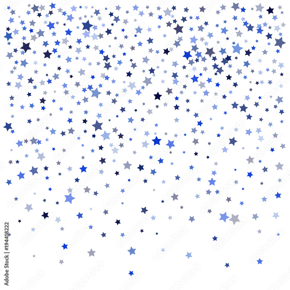Blue Stars Confetti, Minimal Sparkling Vector Background. Premium Christmas Magic Glitter, Lights. Falling Blue Stars Confetti for Ads, Posters, Gift Cards Pattern. New Year Festival Garland Firework