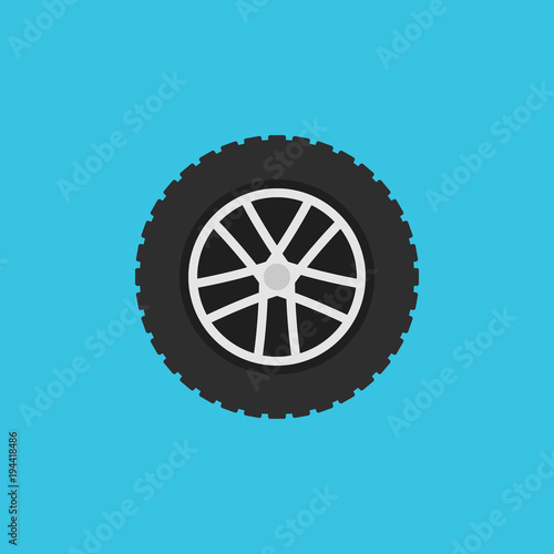 Wheel flat symbol or icon. Vector rim sign on blue background