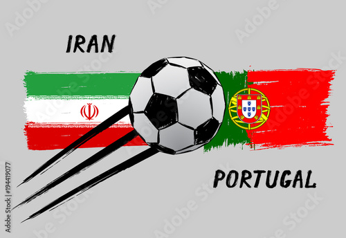 Flags of Iran and Portugal - Icon for football championship - Grunge