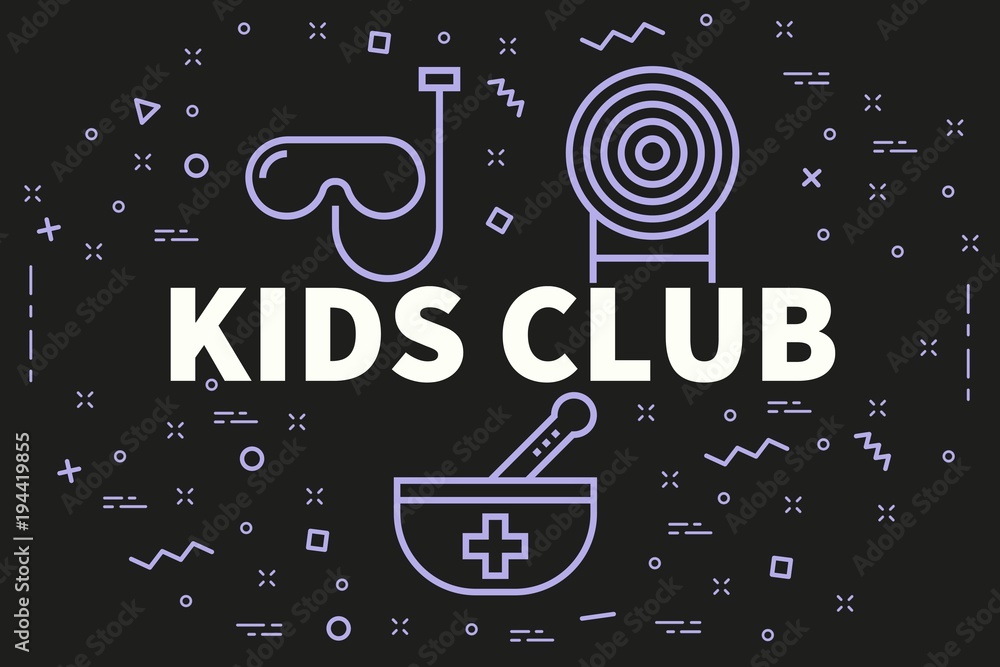 Obraz premium Conceptual business illustration with the words kids club