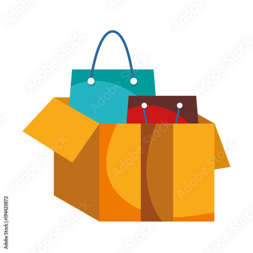 shopping bags inside open box package