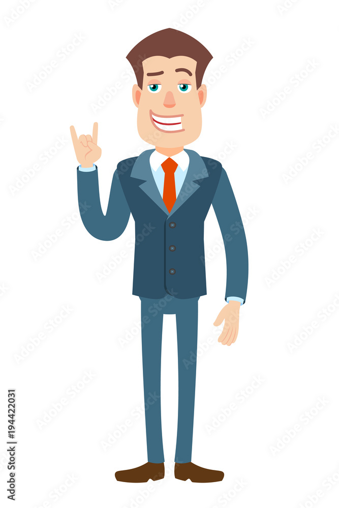 Businessman showing Rock and Roll sign