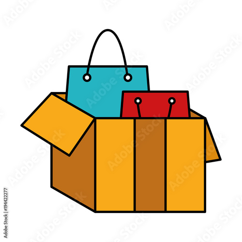 line color shopping bags inside open box package