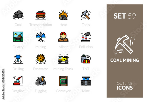 Outline color icons set in thin modern design style