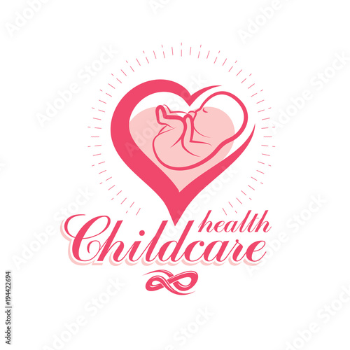 Vector embryo emblem. Pregnancy and mother care theme, new life idea drawing. Motherhood concept and new life beginning drawing.