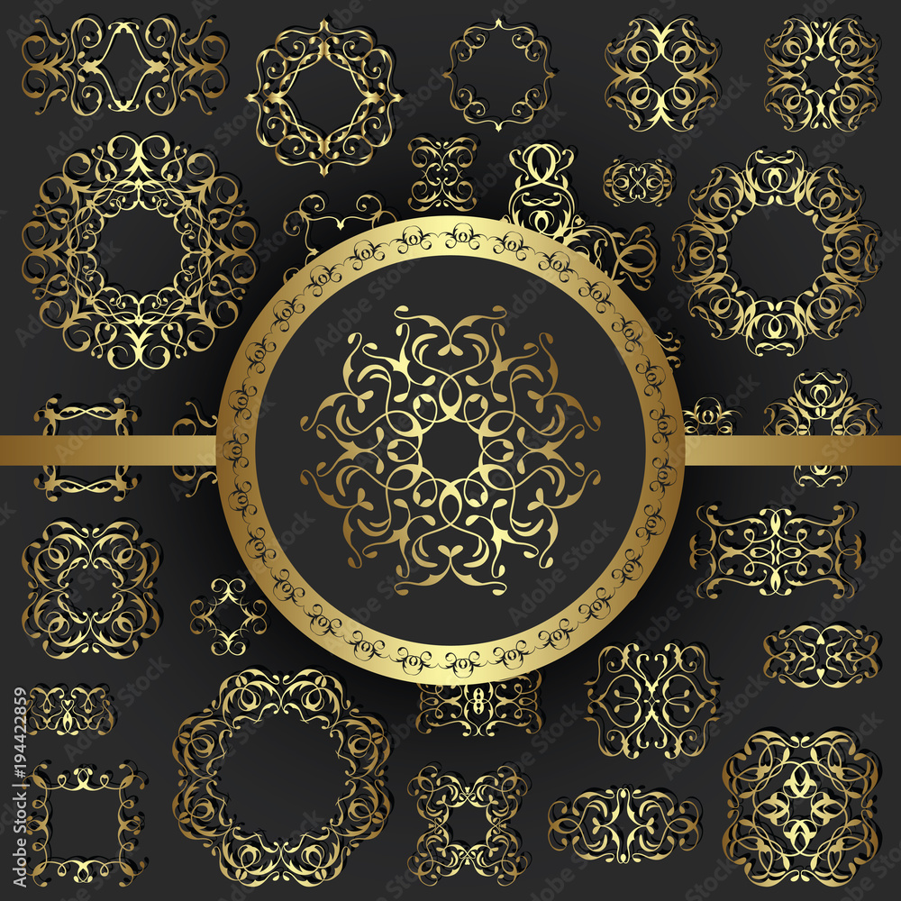 Set of ornate vector elements. Luxury design. Black background. Can be used as a card or invitation. Can be used for decoupage Set of ornate vector elements. Luxury design. Black background. Can be used as a card or invitation. Can be used for decoupage