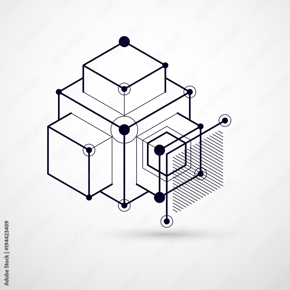 Abstract modern retro black and white 3D background, geometric futuristic shapes vector illustration. Abstract scheme of engine or engineering mechanism. Abstract modern retro black and white 3D background, geometric futuristic shapes vector illustration. Abstract scheme of engine or engineering mechanism.