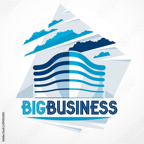 Office building, modern architecture vector illustration. Real estate realty business center design. 3D futuristic facade in big city. Can be used as a logo or icon.