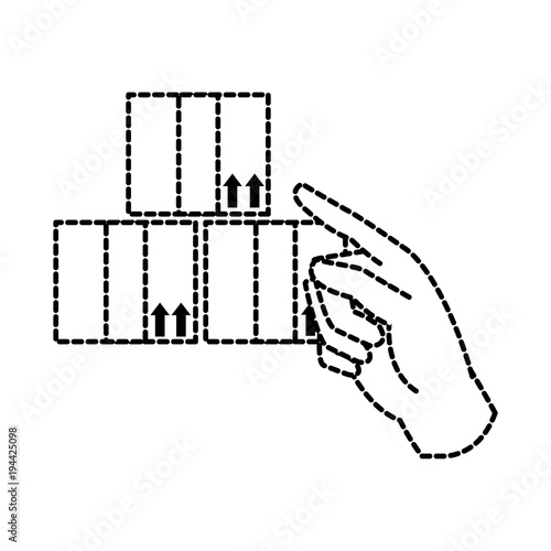 dotted shape hand pointing out the delivery packages service