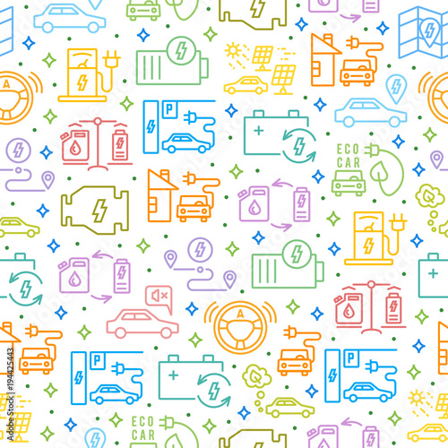 Electric car outline seamless pattern.
