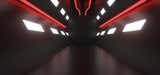 3D Rendering Of Realistic Sci-Fi Hexagonal Tunnel With Lines And Lights