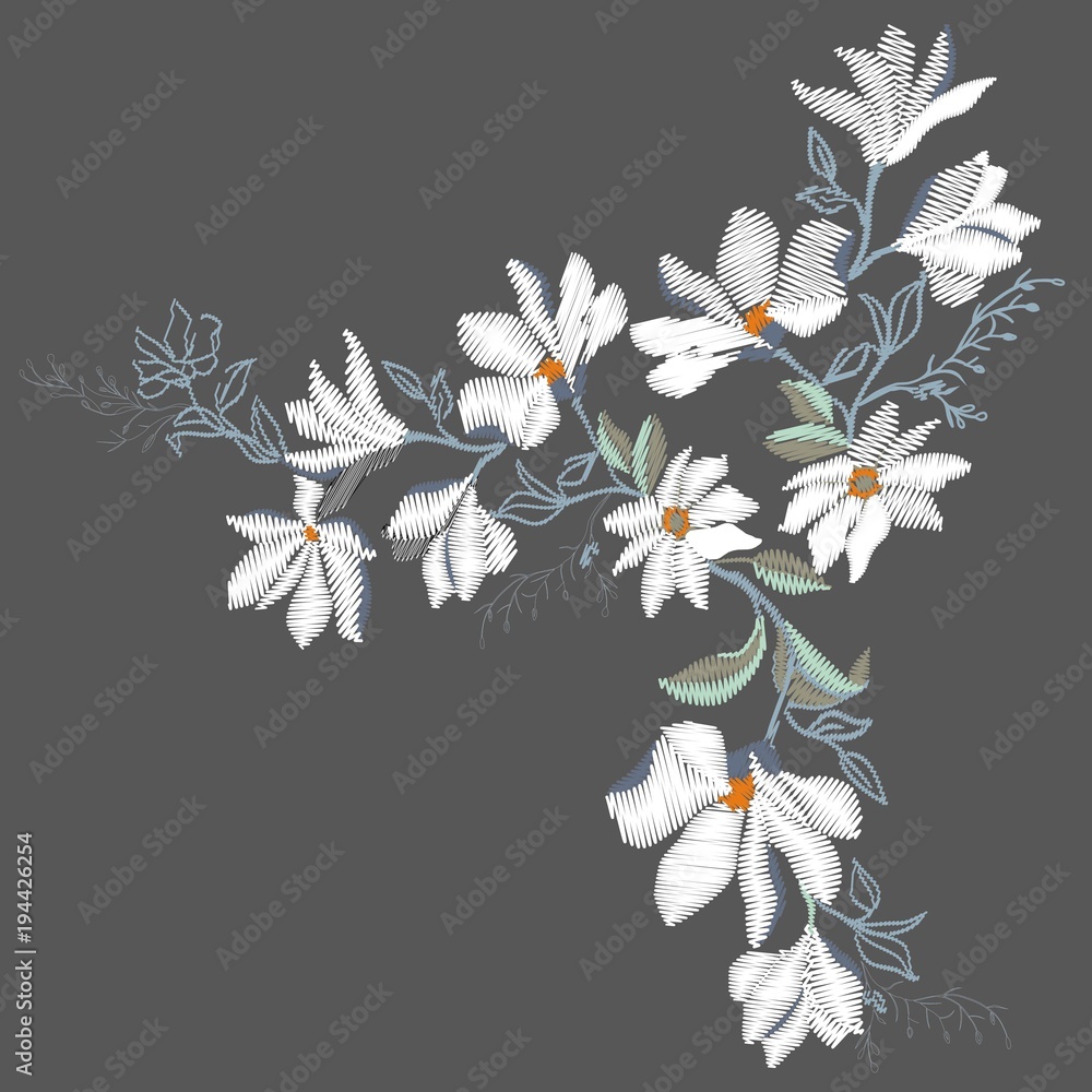 Fototapeta premium Magnolia embroidery , vector, illustration