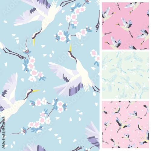 crane, pattern, vector, illustration, set
