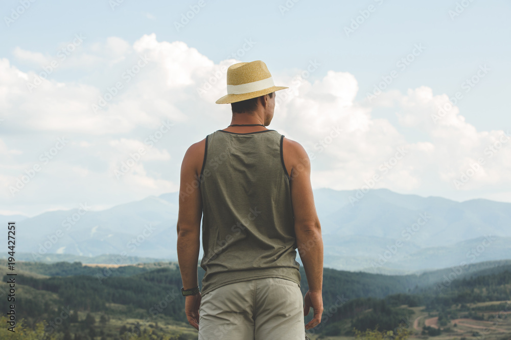 Man traveling in Rila mountains Bulgaria