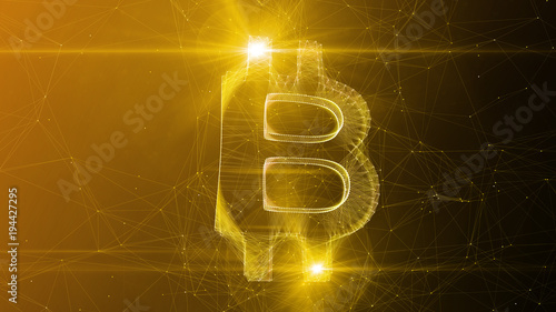 Sparkling Bitcoin Sign in Golden Cyberspace photo