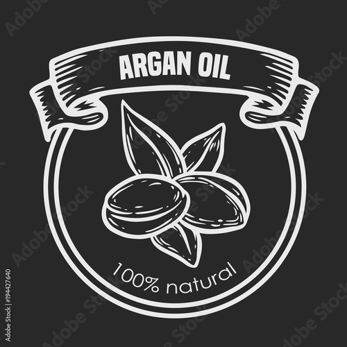 Argan vector drawing nut oil, fruit, berry, leaf, branch, plant.