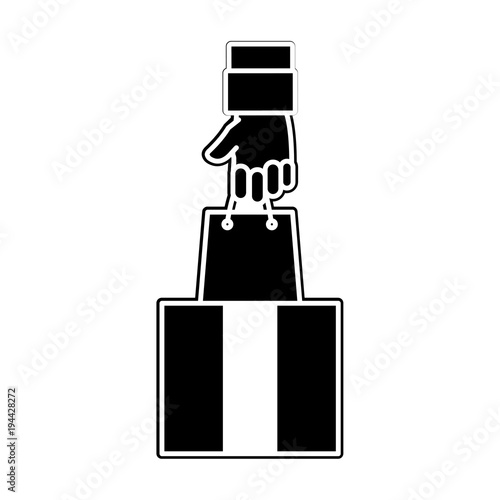 silhouette open box with hand grabbing shopping bag